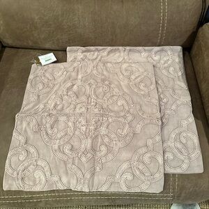 Set of 2 NWT Pottery Barn Embroidered Blush Pink Pillow Covers